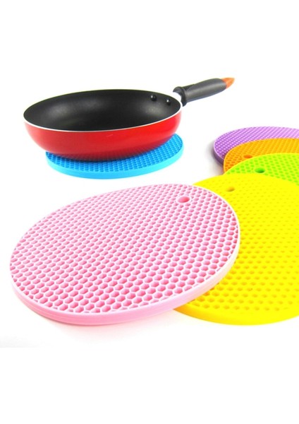 Turuncu 8mm Yuvarlak 18 cm Yuvarlak Şeker Renk Su Geçirmez Silikon Kaymaz Isıya Dayanıklı Mat Bardak Altlığı Yastık Placemat Pot Tutucu Mutfak Aksesuarı (Yurt Dışından)