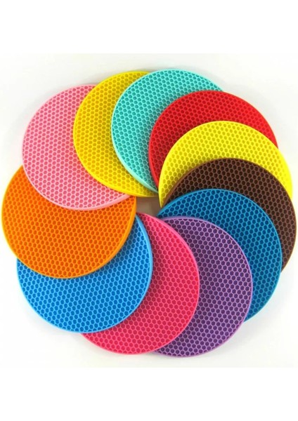 Turuncu 8mm Yuvarlak 18 cm Yuvarlak Şeker Renk Su Geçirmez Silikon Kaymaz Isıya Dayanıklı Mat Bardak Altlığı Yastık Placemat Pot Tutucu Mutfak Aksesuarı (Yurt Dışından)