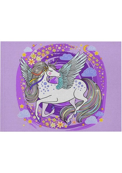 Stil 2 42X32 cm Iskandinav Ins Karikatür Unicorn Keten Masalar Mat Kaymaz Isıya Dayanıklı Placemat Masa Içecek Fincan Coaster Mutfak Aksesuarları (Yurt Dışından)