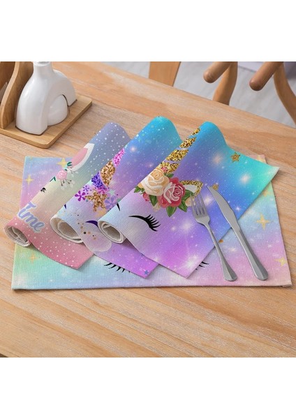 Stil 2 42X32 cm Iskandinav Ins Karikatür Unicorn Keten Masalar Mat Kaymaz Isıya Dayanıklı Placemat Masa Içecek Fincan Coaster Mutfak Aksesuarları (Yurt Dışından) fırsatları