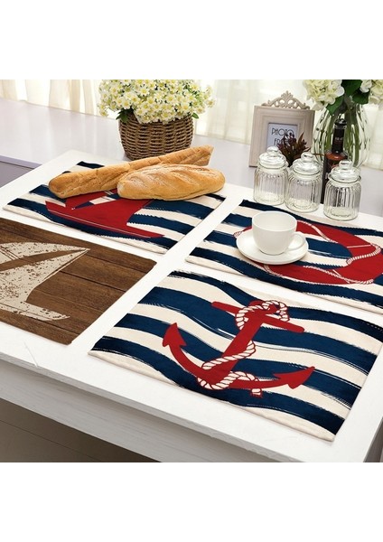 2CD-MS0015-1 Denizcilik Çapa Mutfak Dekoru Boho Placemat Coaster Pamuk Keten Yer Mat Pad Bulaşık Kahve Fincanı Yemek Masa Örtüsü Mat 42*32 cm (Yurt Dışından)