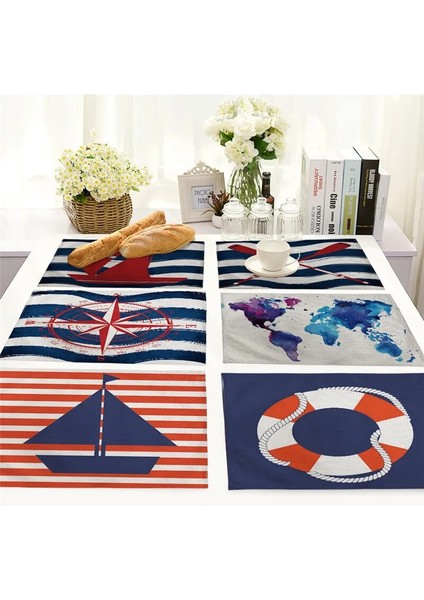 2CD-MS0015-1 Denizcilik Çapa Mutfak Dekoru Boho Placemat Coaster Pamuk Keten Yer Mat Pad Bulaşık Kahve Fincanı Yemek Masa Örtüsü Mat 42*32 cm (Yurt Dışından)