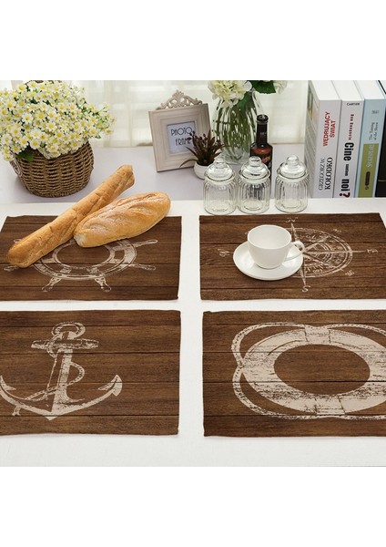 2CD-MS0015-1 Denizcilik Çapa Mutfak Dekoru Boho Placemat Coaster Pamuk Keten Yer Mat Pad Bulaşık Kahve Fincanı Yemek Masa Örtüsü Mat 42*32 cm (Yurt Dışından)