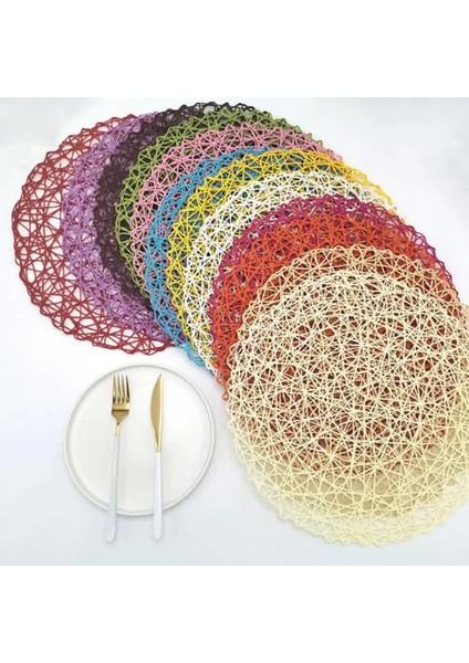 Sarı Tığ Örgü Yuvarlak Dokuma Yer Paspasları Kağıt Fiber Masa Placemats Içi Boş Dekoratif Placemat Yemek Yer Paspasları Dekor Ev Için (Yurt Dışından)