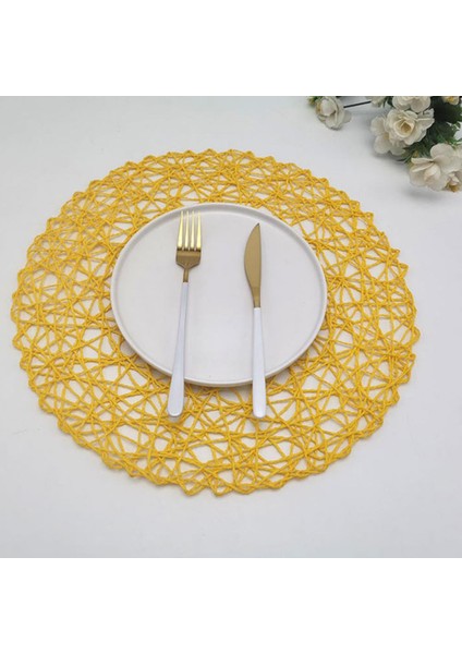 Sarı Tığ Örgü Yuvarlak Dokuma Yer Paspasları Kağıt Fiber Masa Placemats Içi Boş Dekoratif Placemat Yemek Yer Paspasları Dekor Ev Için (Yurt Dışından)