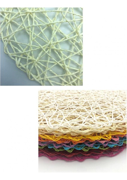 Sarı Tığ Örgü Yuvarlak Dokuma Yer Paspasları Kağıt Fiber Masa Placemats Içi Boş Dekoratif Placemat Yemek Yer Paspasları Dekor Ev Için (Yurt Dışından)