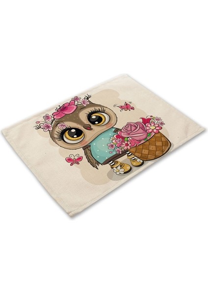 ML0007-13 1 Adet Kawaii Baykuş Desen Mutfak Placemat Pamuk Keten Yemek Masası Paspaslar Coaster Pad Kase Fincan Mat 42*32 cm Ev Dekor ML0007 (Yurt Dışından)