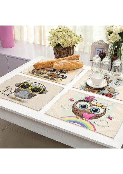 ML0007-13 1 Adet Kawaii Baykuş Desen Mutfak Placemat Pamuk Keten Yemek Masası Paspaslar Coaster Pad Kase Fincan Mat 42*32 cm Ev Dekor ML0007 (Yurt Dışından)