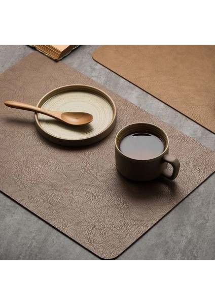03- 40.2X30CM Hafif Lüks Katı Deri Placemat Kahve Kahverengi Pvc Masa Mat Su Geçirmez Yağa Dayanıklı Isı Yalıtımlı Plaka Kase Pedi Masa Dekor (Yurt Dışından) indirimleri