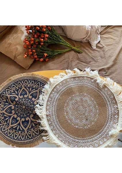 03 1 Adet 1 Adet Isı Yalıtım Yemek Masası Mat 38 cm Yuvarlak Narin Nakış Tatlı Tava Masa Placemat Kaymaz Kahve Fincanı Paspaslar Mutfak (Yurt Dışından)