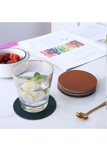 Şarap Kırmızı Yuvarlak M 6 Adet Suni Deri Bardak Su Geçirmez Isıya Dayanıklı Yuvarlak Bardak Altlığı Bardak Mat Sofra Yalıtım Mat Kase Placemat Ev Dekor (Yurt Dışından) modelleri