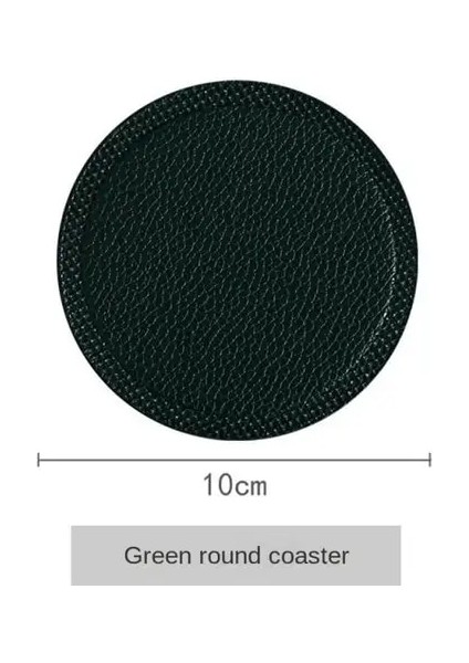 Yeşil 10CM 10CM Pu Deri Bardak Altlığı Yuvarlak Kaymaz Fincan Mat Isı Yalıtımı Yemek Mat Yağ Tavası Kase Mat Masa Mat Mutfak Aksesuarları (Yurt Dışından)