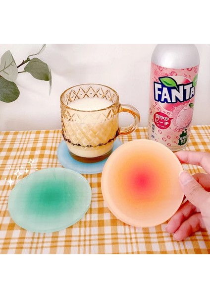 Yeşil Fincan Altlığı Çapı 9.7 cm Degrade Akrilik Bardak Ins Kaymaz Yuvarlak Fincan Altlığı Yemek Masası Placemat Cafe Masaüstü Dekor Süsler Mutfak Kase Paspaslar 컵코스터 (Yurt Dışından)