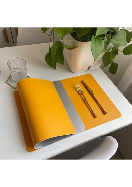Dcp Sarı Gümüş 43X30 cm 4 Adet Inyahome 1/4/6 Isıya Dayanıklı Suni Deri Kare Pu Yer Paspasları Silme Temiz Iç ve Dış Mekan Sofra Pedi Için Uygun (Yurt Dışından)