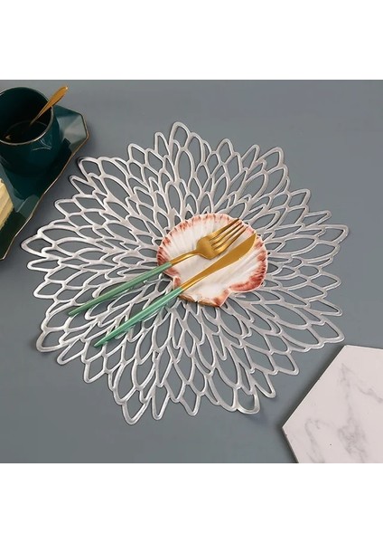 Çiçek Gümüş 6 Adet 6/4/2 Adet Yuvarlak Placemats Restoran Içi Boş Pvc Dekorasyon Yemek Mat Anti-Sıcak Yemek Masası Hattı Mat Biftek Tabağı Pedi (Yurt Dışından)