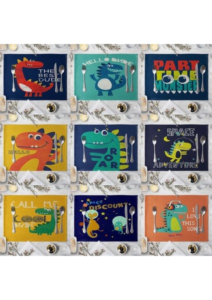 LM3031 32X42CM-KETEN 32X42CM Sevimli Dinozor Keten Placemat Masa Için Yaratıcı Karikatür Hayvan Yemek Masası Mat Müzik Komik Dino Yemek Kasesi Fincan Coaster (Yurt Dışından)