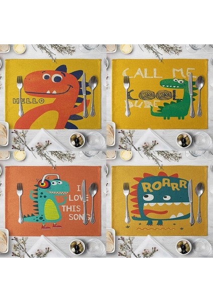 LM3031 32X42CM-KETEN 32X42CM Sevimli Dinozor Keten Placemat Masa Için Yaratıcı Karikatür Hayvan Yemek Masası Mat Müzik Komik Dino Yemek Kasesi Fincan Coaster (Yurt Dışından)