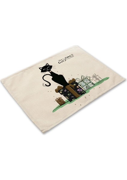 2CD-MA0125-2 Bkack Kedi Desen Pamuk Keten Ped Yemek Masası Paspaslar Coaster Kase Fincan Mat Desen Mutfak Placemat 42*32 cm Ev Dekor MA0125 (Yurt Dışından) indirimleri