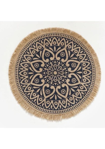 L Yuvarlak 38CM Boho Yuvarlak Servis Altlığı 15 Inç, Çiftlik Evi Dokuma Jüt Saçak Masa Paspasları Ponponlu Püskül Yer Mat Yemek Odası Için Ins Masa Dekorları (Yurt Dışından)