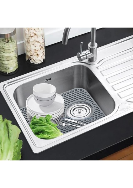 A Ceter-Açık Gri Mutfak Lavabosu Için Silikon Lavabo Koruyucuları, Lavabo Matı, Paslanmaz Çelik Lavabonun Tabanı Için Izgara Silikon Mutfak Lavabo Matı, Isıya Dayanıklı Paspas (Yurt Dışından) modelleri