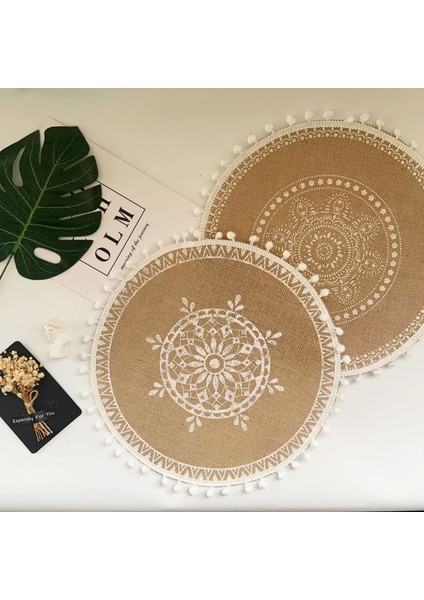 A5 Çapı 38 cm Ins Tarzı Basit El Dokuma Jüt Placemats Bardak Retro Pamuk Keten Dekoratif Paspaslar Vazo Paspaslar Mutfak Aksesuarları Yaratıcı (Yurt Dışından)