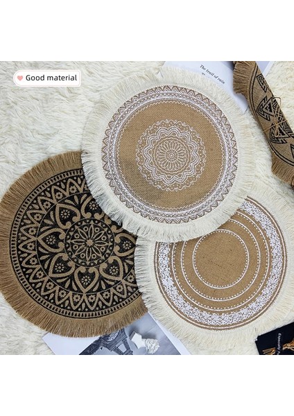 A5 Çapı 38 cm Ins Tarzı Basit El Dokuma Jüt Placemats Bardak Retro Pamuk Keten Dekoratif Paspaslar Vazo Paspaslar Mutfak Aksesuarları Yaratıcı (Yurt Dışından)