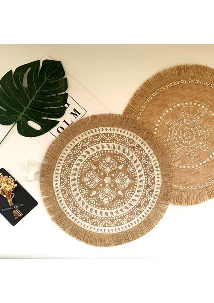 A5 Çapı 38 cm Ins Tarzı Basit El Dokuma Jüt Placemats Bardak Retro Pamuk Keten Dekoratif Paspaslar Vazo Paspaslar Mutfak Aksesuarları Yaratıcı (Yurt Dışından)
