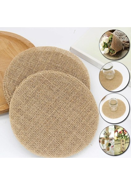 Stil 8 1 Adet Retro Doğal Jüt Çuval Bezi Yemek Masası Mat Yuvarlak Kare Keten Masa Placemat Fincan Paspaslar Ev Düğün Için Noel Partisi Dekoru (Yurt Dışından)