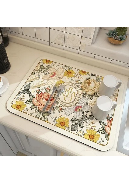 Eden Garden 60X50CM Süper Emici Antiskid Büyük Mutfak Emici Drenaj Mat Kahve Bulaşık Kurutma Mat Hızlı Kuru Banyo Drenaj Pedi Sofra Mat (Yurt Dışından)