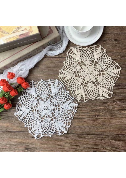 Sarı Yuvarlak 22 cm 22 cm Vintage Dantel Pamuk Içi Boş Masa Yer Mat Tığ Işi Placemat Noel Içeceği Coaster Mutfak Aksesuarları Dekorasyon Ev Ped (Yurt Dışından)