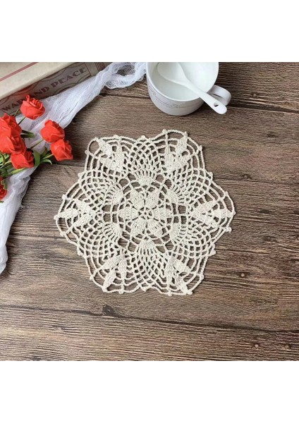 Sarı Yuvarlak 22 cm 22 cm Vintage Dantel Pamuk Içi Boş Masa Yer Mat Tığ Işi Placemat Noel Içeceği Coaster Mutfak Aksesuarları Dekorasyon Ev Ped (Yurt Dışından) fırsatları