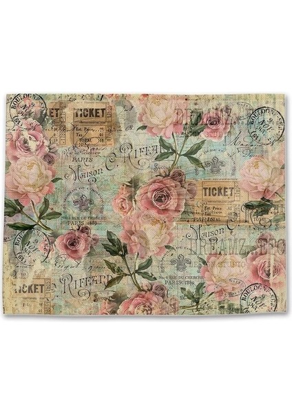 LE406 42X32CM Shabby Chic Placemat Dekupaj Stamperia Keten Masa Dekor Vintage Çiçek Coaster Pad Kase Kahve Fincanı Mat 42X32CM (Yurt Dışından)