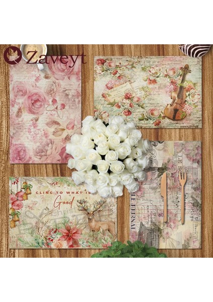 LE406 42X32CM Shabby Chic Placemat Dekupaj Stamperia Keten Masa Dekor Vintage Çiçek Coaster Pad Kase Kahve Fincanı Mat 42X32CM (Yurt Dışından) modelleri