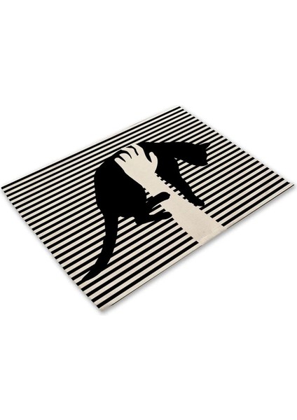 2CD-ML0016-17 Bkack Beyaz Kedi Desen Pamuk Keten Ped Yemek Masası Paspaslar Coaster Kase Fincan Mat Desen Mutfak Placemat Ev Dekor ML0016 (Yurt Dışından)