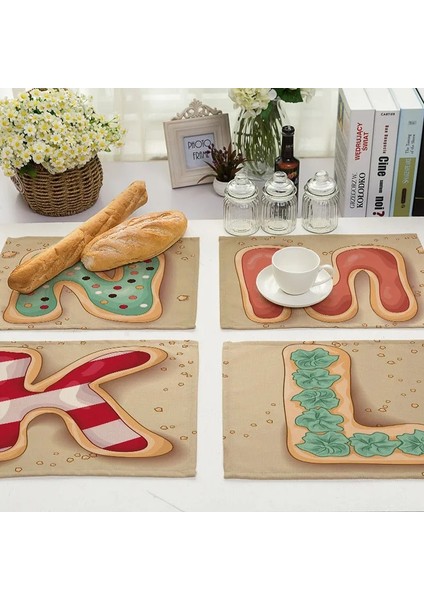 P 1 Adet Mektup Desen Mutfak Placemat Yemek Masası Paspaslar Çay Altlığı Pamuk Keten Pedleri Kase Fincan Paspaslar 42*32 cm Ev Dekor MC0029 (Yurt Dışından)
