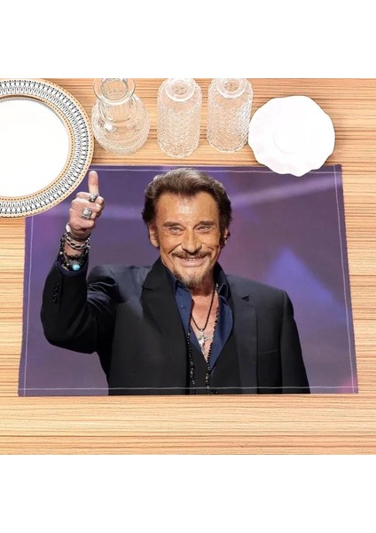 202302-16 30X40CM Johnny Hallyday Placemat Pamuk Keten Kumaş Masa Paspasları Aile Yemeği Sofra Mutfak Masa Mat 30X40CM (Yurt Dışından)