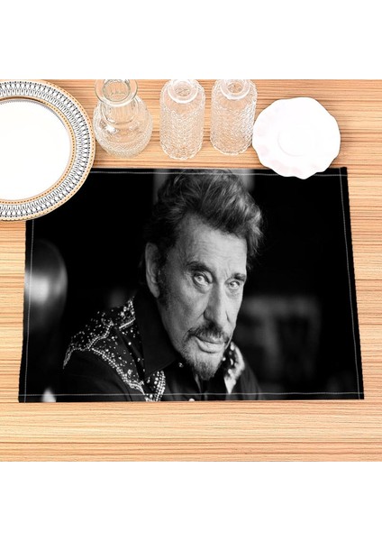 202302-16 30X40CM Johnny Hallyday Placemat Pamuk Keten Kumaş Masa Paspasları Aile Yemeği Sofra Mutfak Masa Mat 30X40CM (Yurt Dışından)