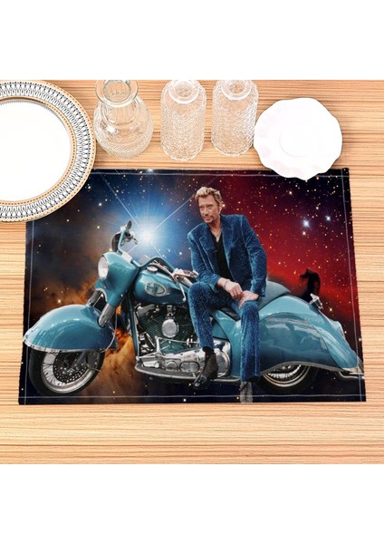 202302-16 30X40CM Johnny Hallyday Placemat Pamuk Keten Kumaş Masa Paspasları Aile Yemeği Sofra Mutfak Masa Mat 30X40CM (Yurt Dışından)