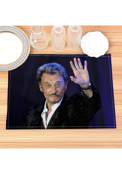 202302-16 30X40CM Johnny Hallyday Placemat Pamuk Keten Kumaş Masa Paspasları Aile Yemeği Sofra Mutfak Masa Mat 30X40CM (Yurt Dışından)