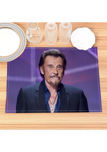 202302-16 30X40CM Johnny Hallyday Placemat Pamuk Keten Kumaş Masa Paspasları Aile Yemeği Sofra Mutfak Masa Mat 30X40CM (Yurt Dışından)