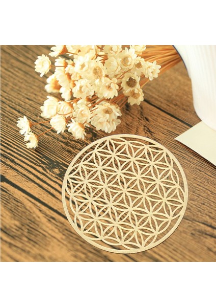 D 10PCS 10CM 10PCS Çakra Yaşam Çiçeği Doğal Sembol Ahşap Yuvarlak Kenar Daireleri Oyma Coaster Taş Kristal Seti Dıy Dekor Paspaslar Pedleri (Yurt Dışından)