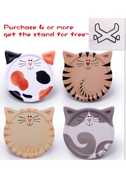 Stil 3 10.8cm Seramik Placemat Sevimli Kedi Karikatür Emici Seramik Coaster Yemek Masası Potholder Sofra Kahve Çay Altlığı (Yurt Dışından)