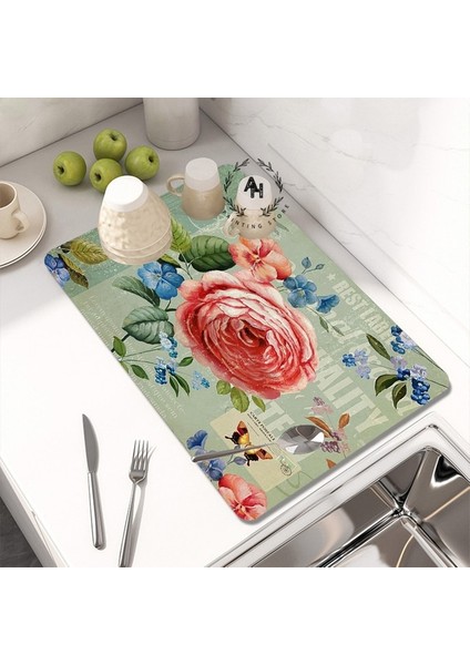 Tw-25-10 L 40X50CM Baskılı Bulaşık Kurutma Mat Süper Emici Kahve Drenaj Pedi Kauçuk Sofra Drenaj Pedi Hızlı Kuru Halı Mutfak Yemek Takımı Placemat (Yurt Dışından)