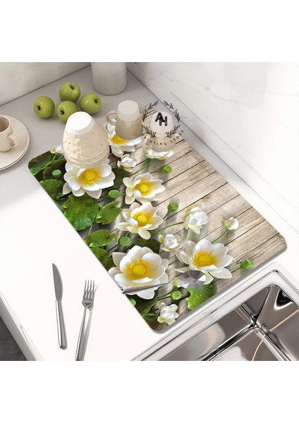 Tw-25-10 L 40X50CM Baskılı Bulaşık Kurutma Mat Süper Emici Kahve Drenaj Pedi Kauçuk Sofra Drenaj Pedi Hızlı Kuru Halı Mutfak Yemek Takımı Placemat (Yurt Dışından)