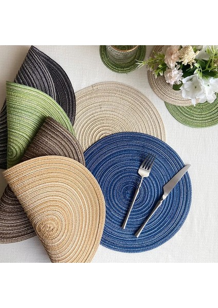 Süt Köri 38 cm Iskandinav Tarzı Pamuk Ipliği Yemek Servis Altlığı Yuvarlak Rami Dokuma Fincan Mat Isı Yalıtım Plakası Mat Anti-Haşlanma Kaymaz Coaster Fincan Mat (Yurt Dışından)