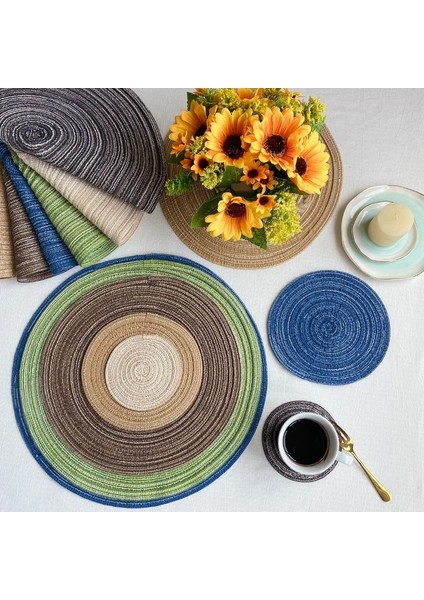 Sarımsı Kahverengi 30 cm Iskandinav Tarzı Pamuk Ipliği Yemek Servis Altlığı Yuvarlak Rami Dokuma Fincan Mat Isı Yalıtım Plakası Mat Anti-Haşlanma Kaymaz Coaster Fincan Mat (Yurt Dışından)