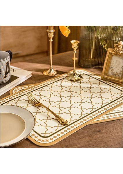 D 45X30 cm Retro Avrupa Deri Servis Altlığı Hafif Lüks Batı Yemek Matı Su Geçirmez ve Yağ Geçirmez Masa Mat Placemats Masa Için (Yurt Dışından)