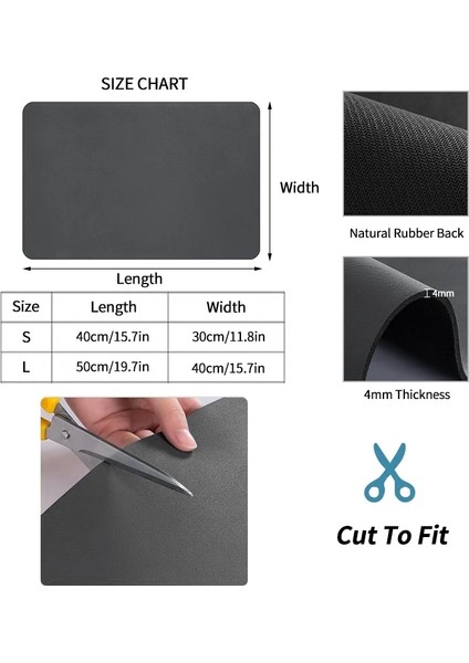 Kauçuk Paspaslar Gri L 40 x 50CM Ev Saklama Paspasları Mutfak Emici Ped Kuru Drenaj Mat Lavabo Lavabo Kahve Makinesi Pedleri Masa Servis Altlığı Musluk Anti Sıçrama (Yurt Dışından)