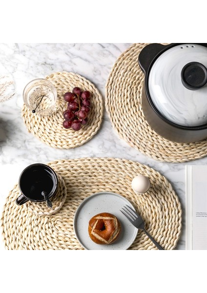 Yuvarlak 40CM Greeon Doğal Mısır Kürk Dokuma Ped Yemek Masası Mat Isı Yalıtım Pot Pad Anti-Haşlanma Bardak Kaymaz Masa Placemats (Yurt Dışından)