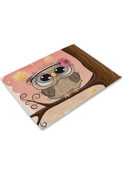 ML0007-6 1 Adet Kawaii Baykuş Desen Mutfak Placemat Pamuk Keten Yemek Masası Paspaslar Coaster Pad Kase Fincan Mat 42*32 cm Ev Dekor ML0007 (Yurt Dışından)